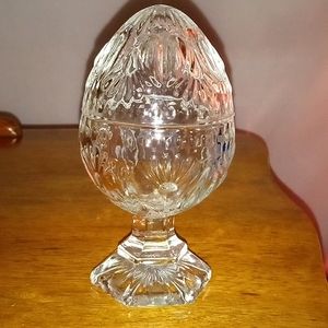 Crystal Egg Shaped Trinket/Candy Dish with Scalloped Edges and Removable Lid